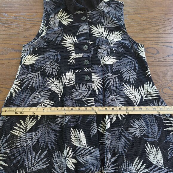 Damee sleeveless button front tropical leaf black gray asymmetrical Tunic M - Picture 13 of 15
